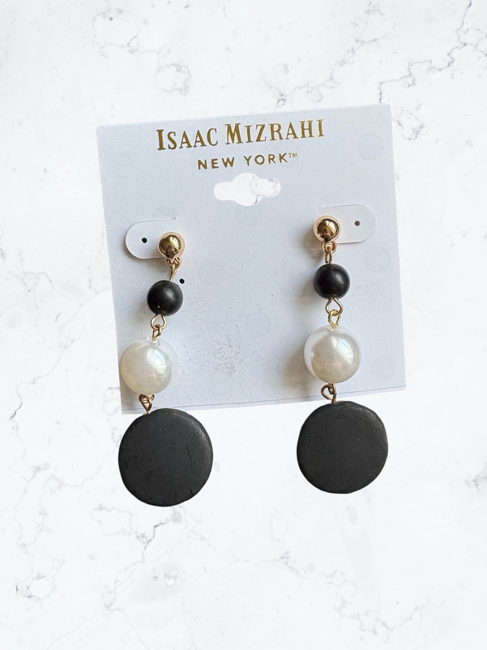 Isaac Mizrahi Black, Pearl & Gold Drop Earrings